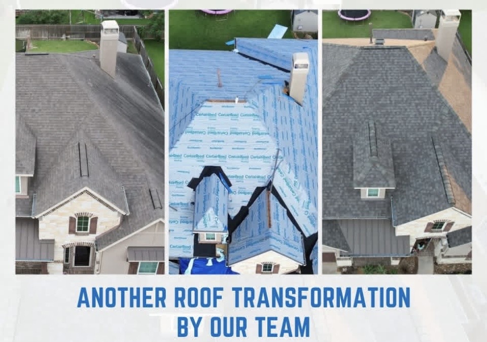 Roof transformation before, underlayment, and after